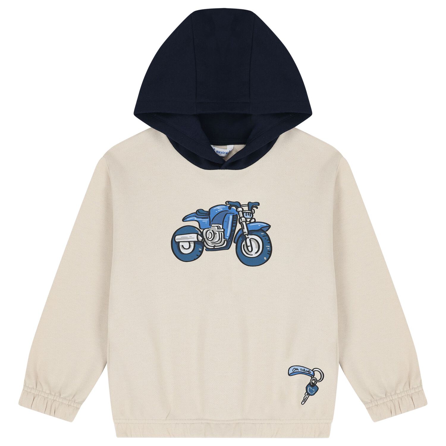Boys Beige & Navy Blue Motorbike Tracksuit, 1, hi-res
