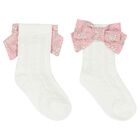 Girls White & Pink Bow Socks, 1, hi-res