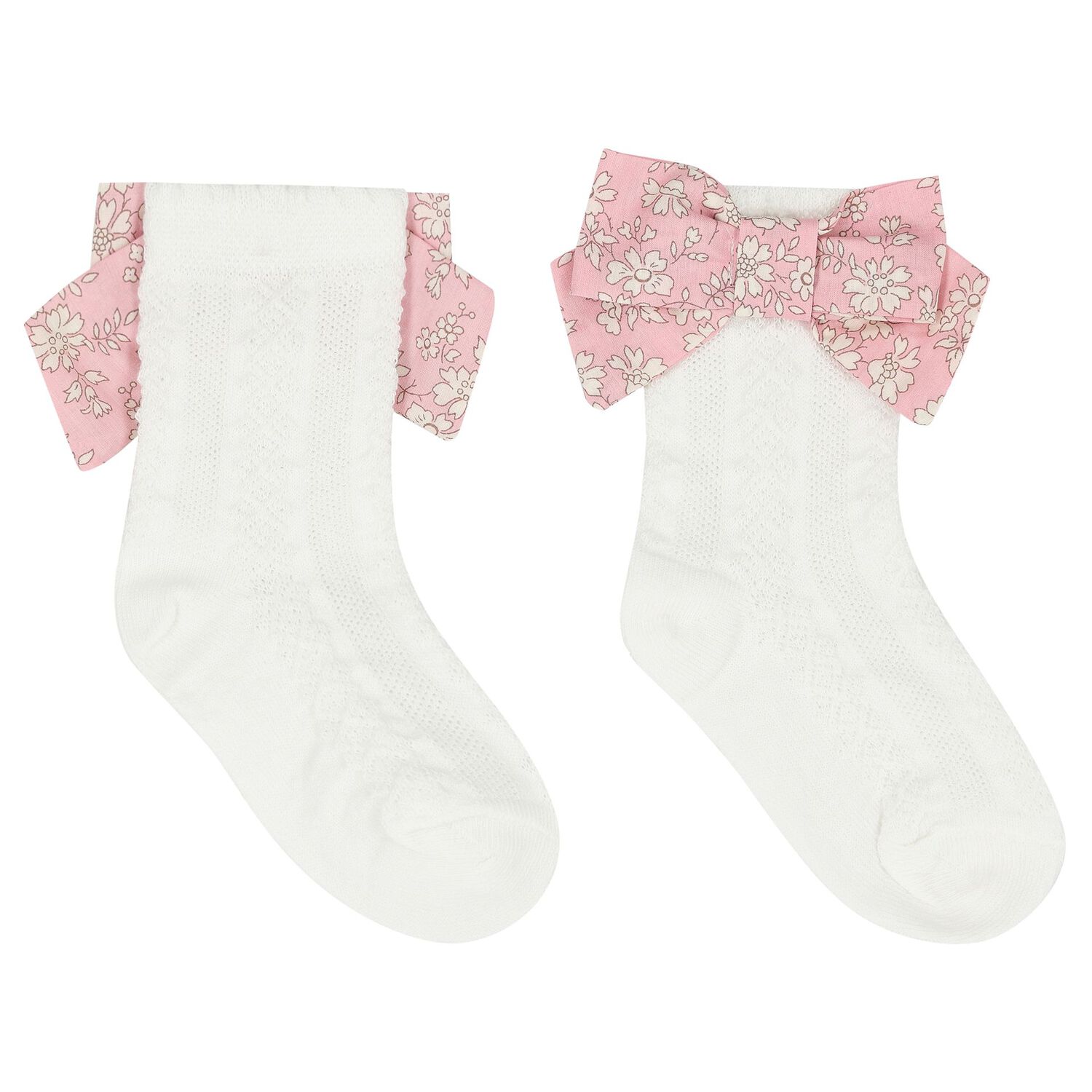 Girls White & Pink Bow Socks, 1, hi-res