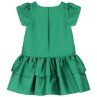 Girls Green Satin Bow Dress, 1, hi-res