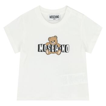 تي شيرت بشعار الدب تيدي باللون الأبيض