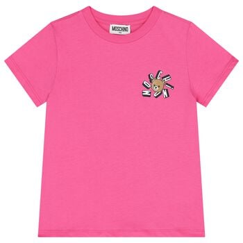 Girls Pink Teddy Bear Logo T-Shirt