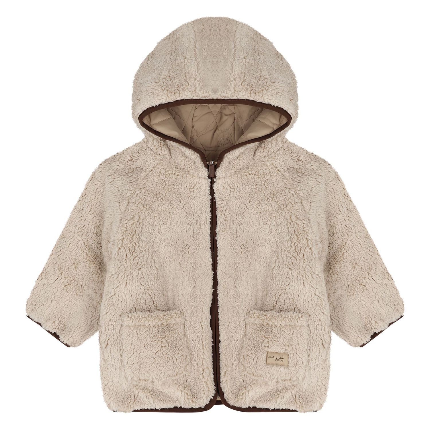 Younger Boys Beige Sherpa Reversible Jacket, 1, hi-res