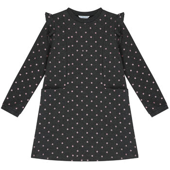 Girls Grey & Pink Polka Dot Dress