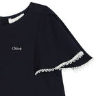 Girls Navy Blue Logo Ruffle Sleeve T-Shirt, 1, hi-res