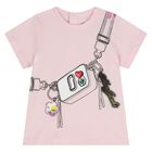 Younger Girls Pink & White Bag Shorts Set, 1, hi-res