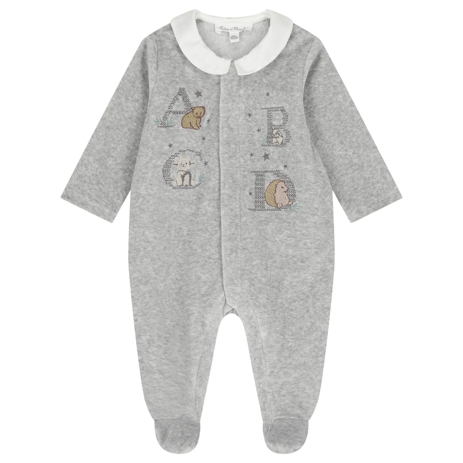 Baby Boys Grey Embroidered Animal Babygrow, 2, hi-res