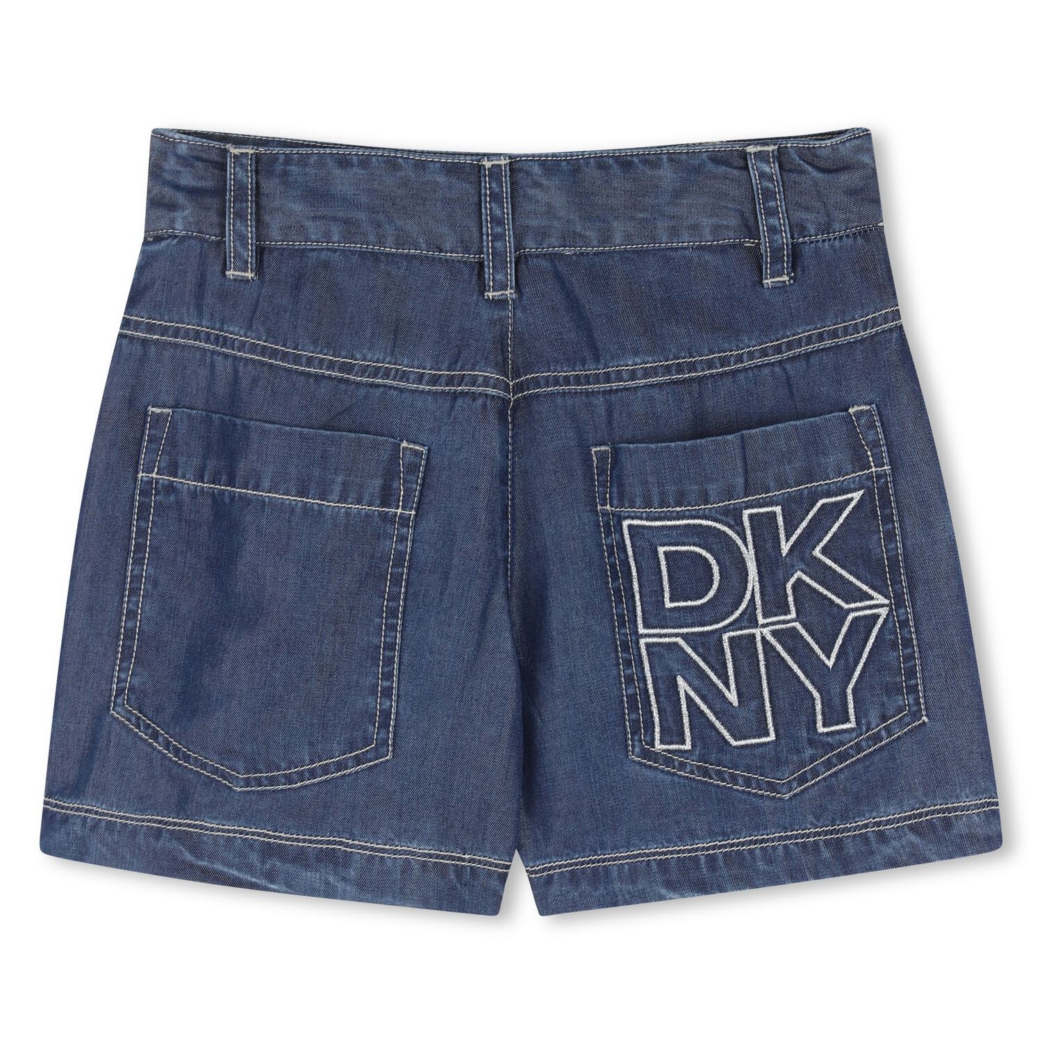 Girls Blue Denim Logo Shorts, 1, hi-res