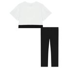 Girls White & Black Logo Leggings Set, 1, hi-res