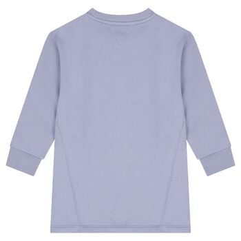 فستان بنات سويت شيرت بالشعار مزين بالزهور باللون الازرق 