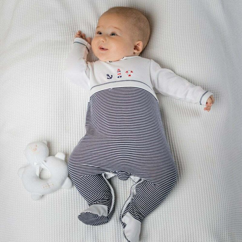 Baby Boys White & Navy Babygrow, 1, hi-res image number null