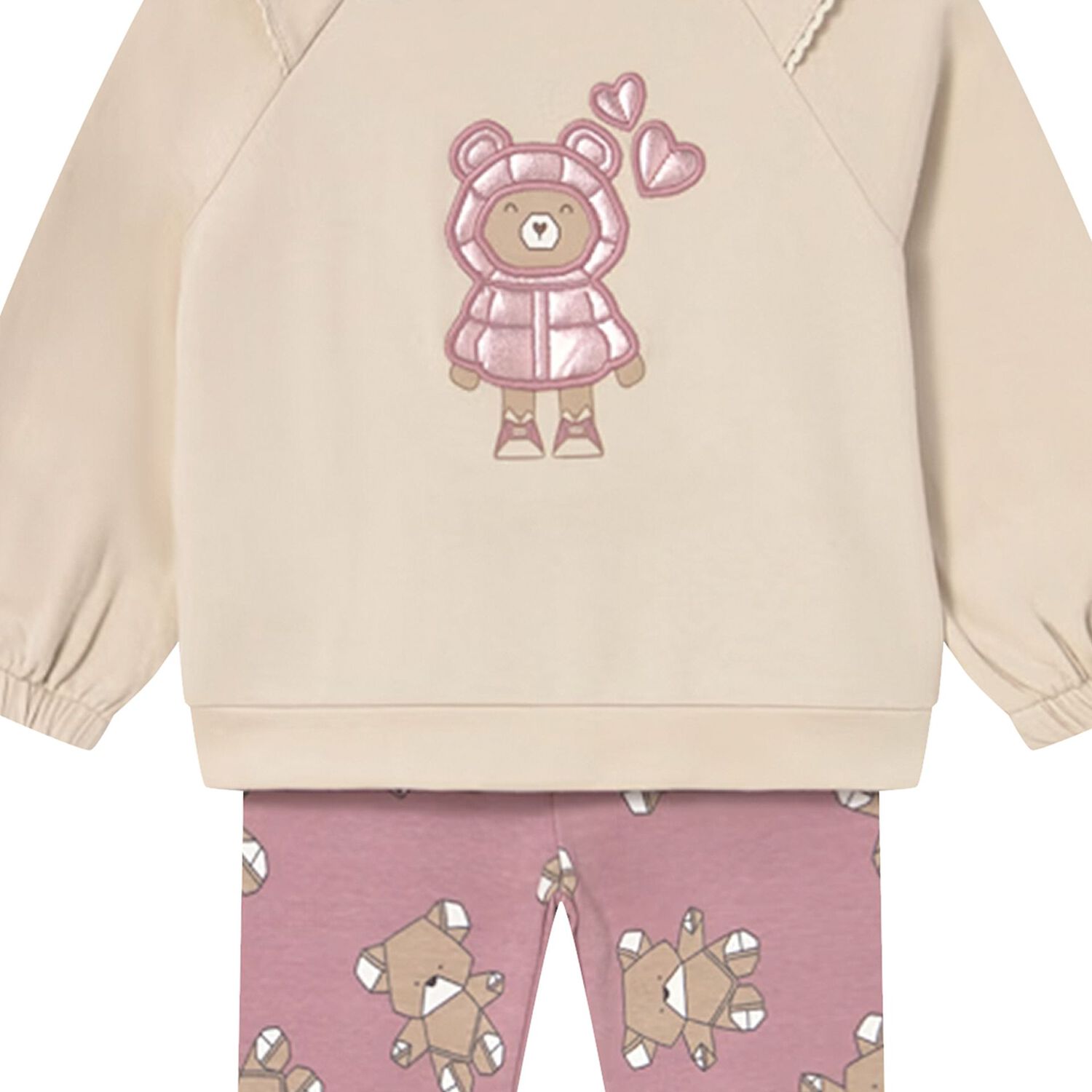 Younger Girls Beige & Pink Teddy Bear Leggings Set, 1, hi-res