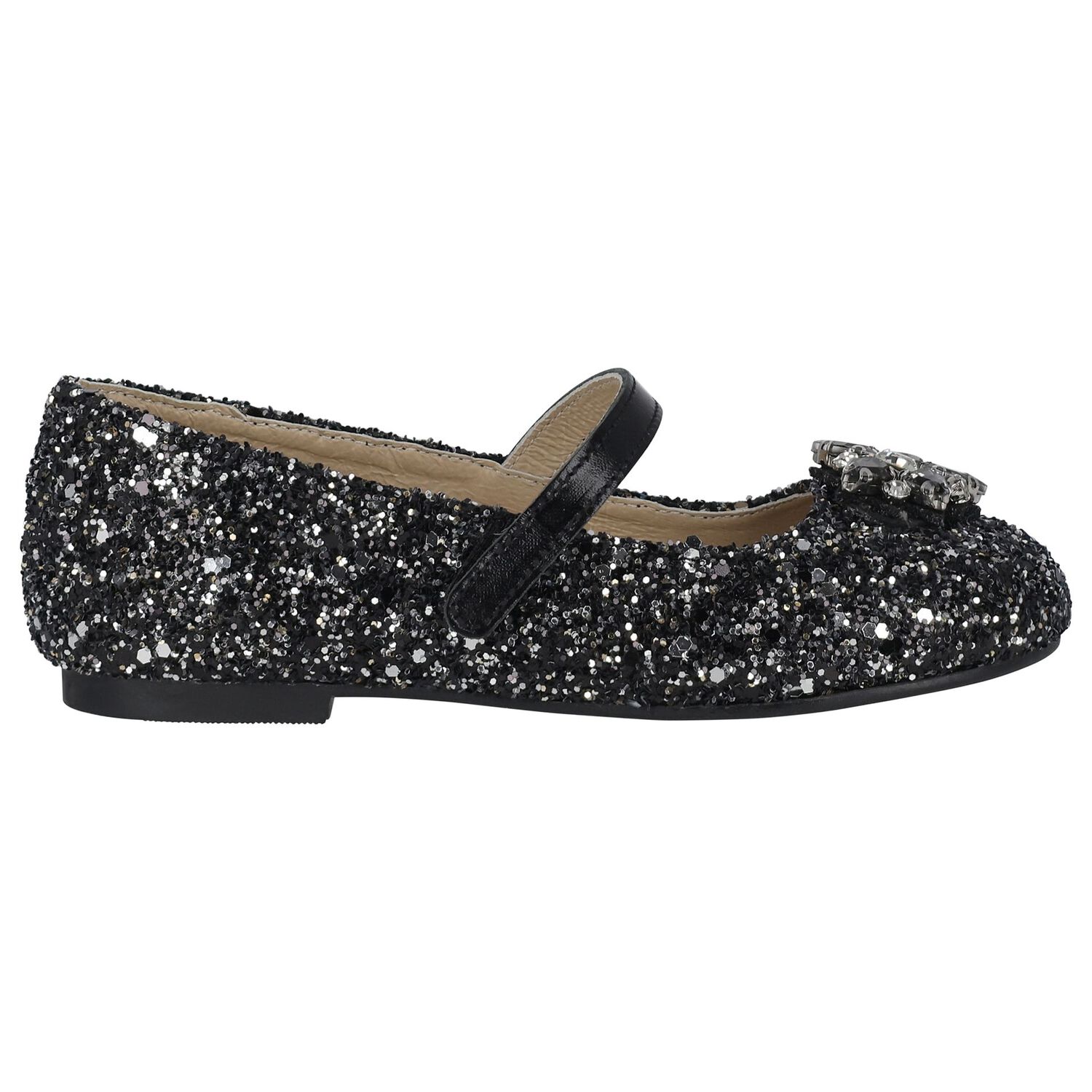 Girls Black & Silver Ballerina Shoes, 2, hi-res