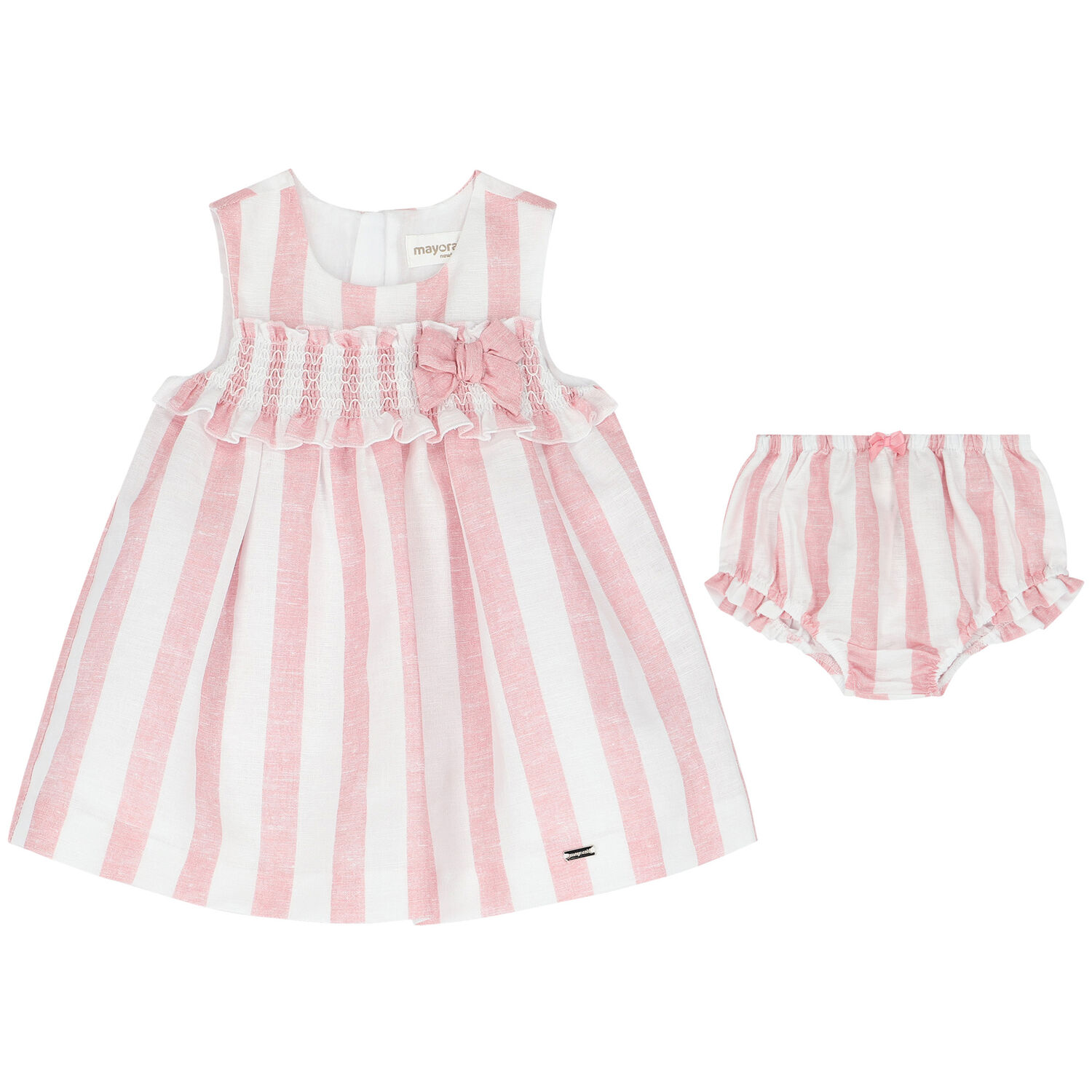 Baby Girls Pink & White Striped Dress Set, 1, hi-res