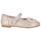 Girls Gold Diamante Flower Shoes, 3, hi-res