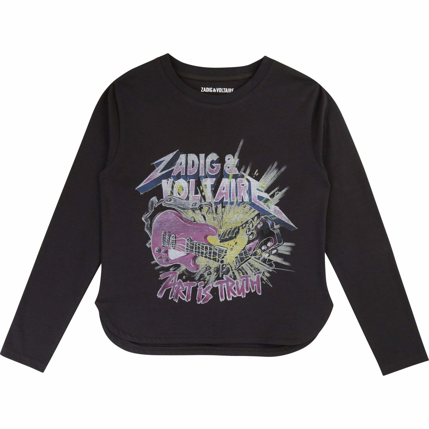 تيشيرت قطن باللون الاسود للبنات, 1, hi-res