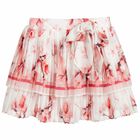 Girls White Floral Chiffon Skirt, 1, hi-res