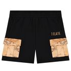 Boys Black Geo Map Shorts, 1, hi-res