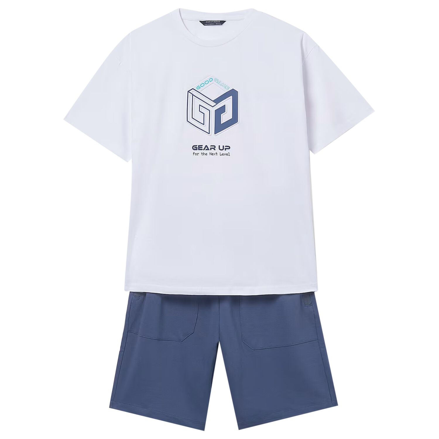 Boys White & Blue Shorts Set, 1, hi-res