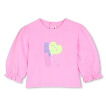 Younger Girls Pink Heart Long Sleeeve Top