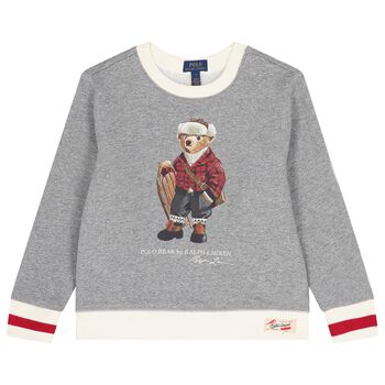 Ralph Lauren Boys Grey Logo Polo Bear Sweatshirt, 1 Boys Grey Logo Polo Bear Sweatshirt