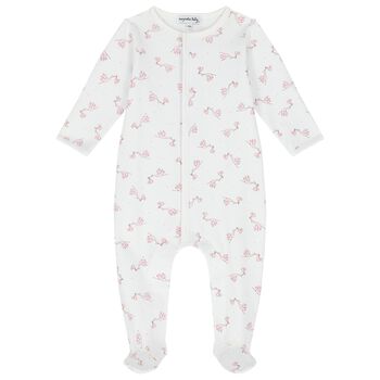 Baby Girls White & Pink Stork Print Babygrow