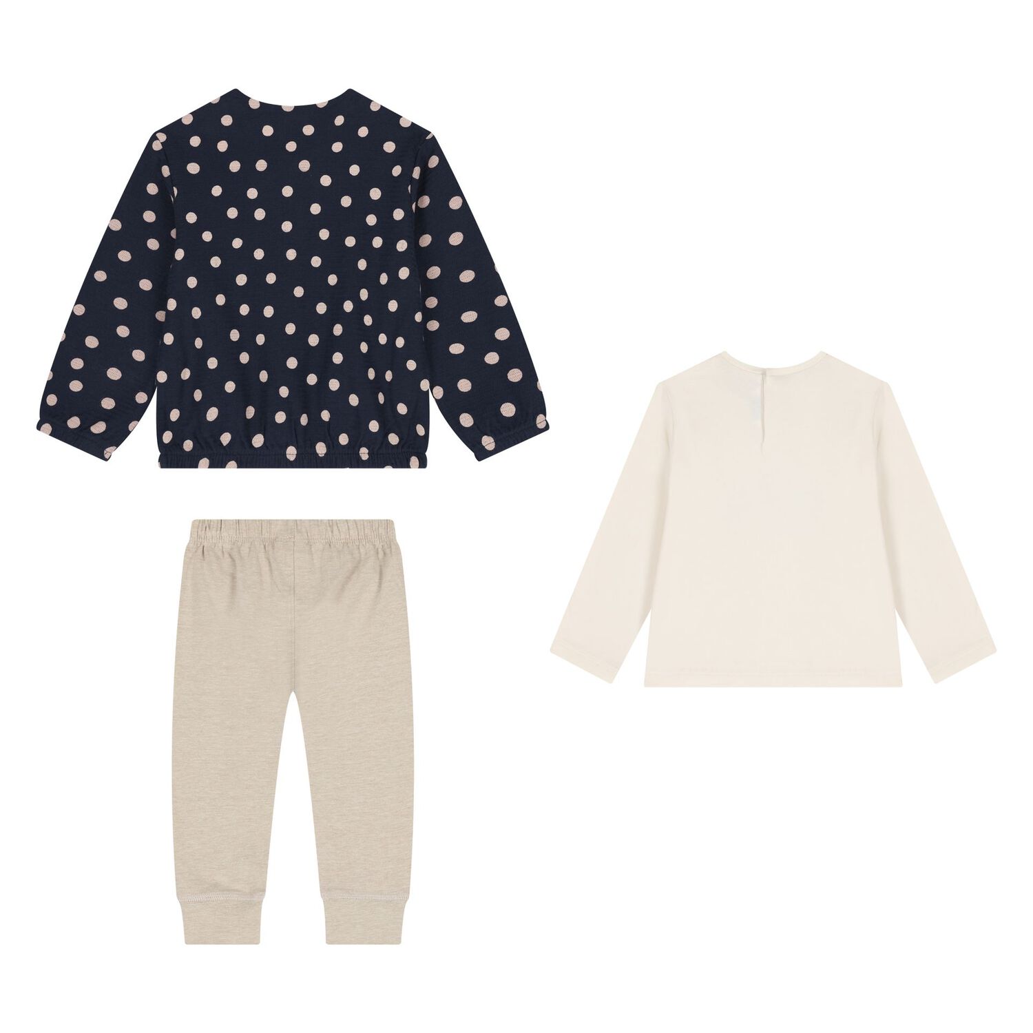 طقم ليجنز من 3 قطع للبنات الصغار، عاجي، أزرق داكن ورمادي, 1, hi-res