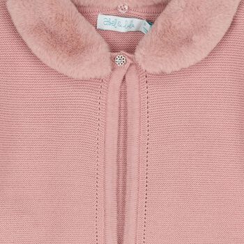 Girls Pink Faux Fur Collar Cardigan