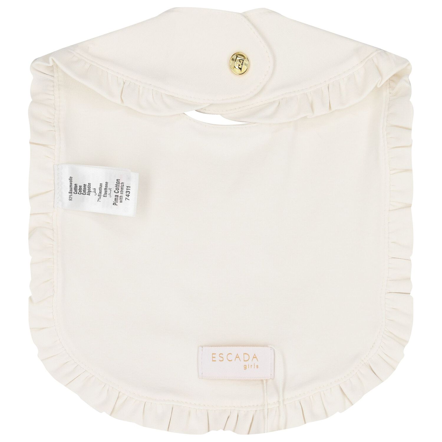 Baby Girls Ivory Logo Ruffled Bib, 1, hi-res