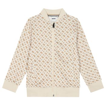 Boys Beige Logo Zip Up Top