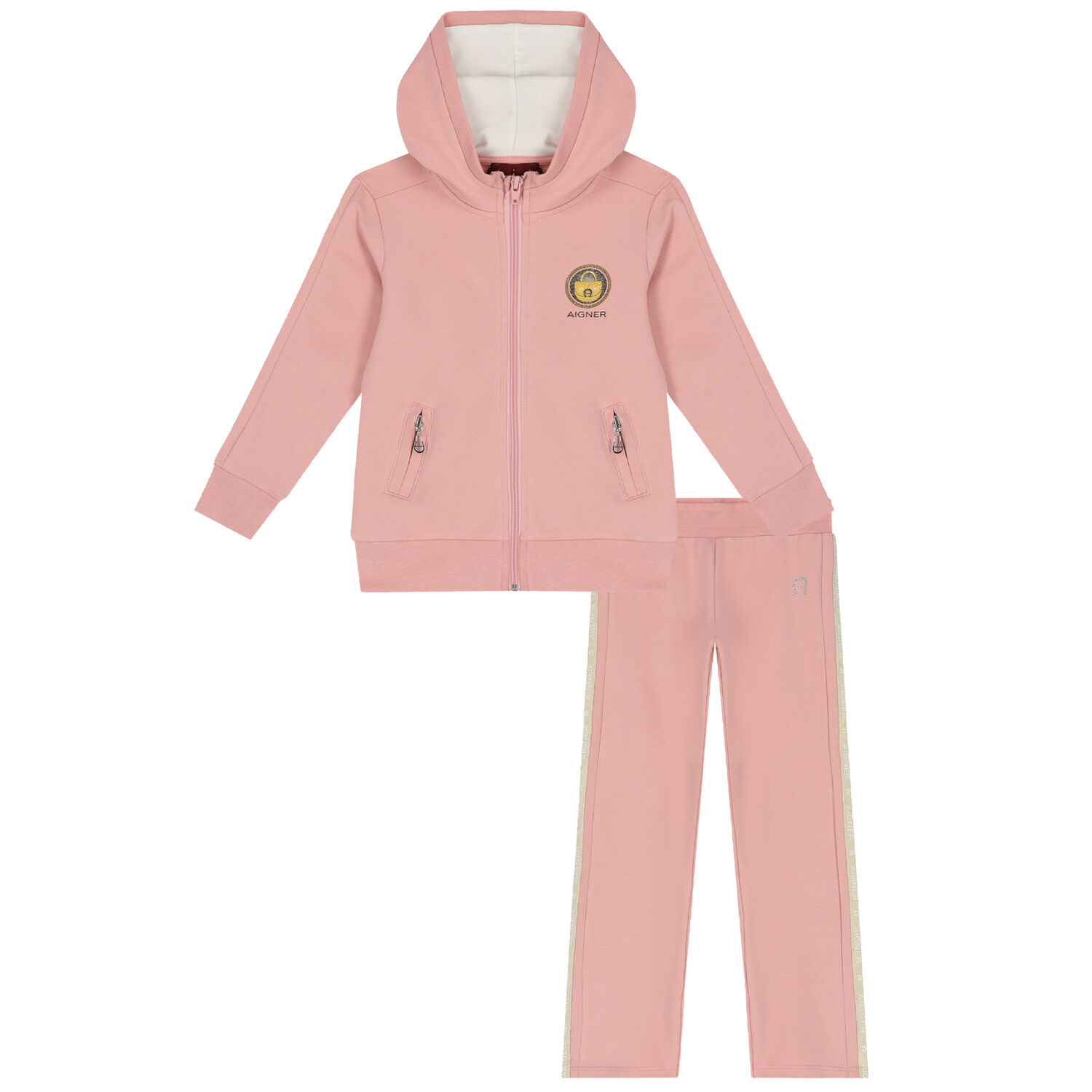Girls Pink & Gold Logo Tracksuit, 2, hi-res image number null