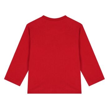 Younger Boys Red Slogan Long Sleeve Top