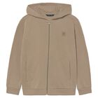 Boys Beige Hooded Zip Up Top, 2, hi-res