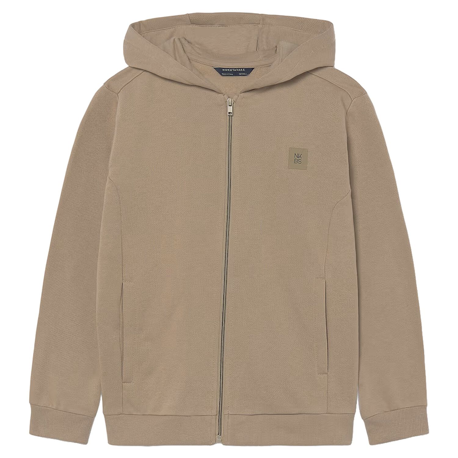 Boys Beige Hooded Zip Up Top, 2, hi-res