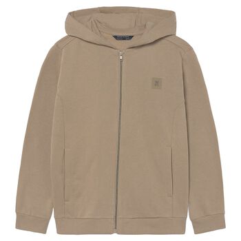 Boys Beige Hooded Zip Up Top