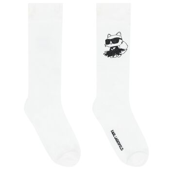Girls White Choupette Logo Socks