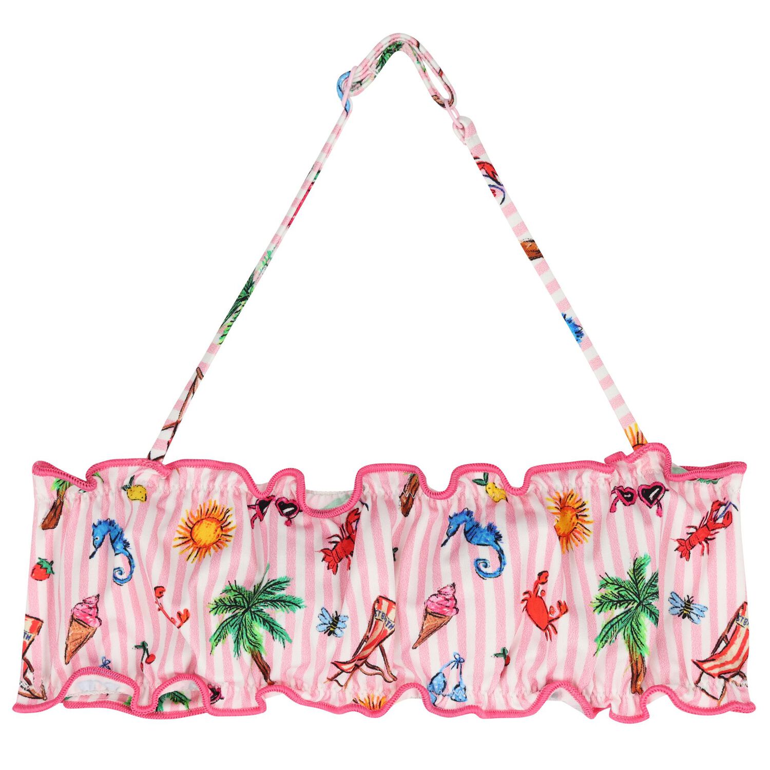 Girls White & Pink Striped Bikini, 1, hi-res