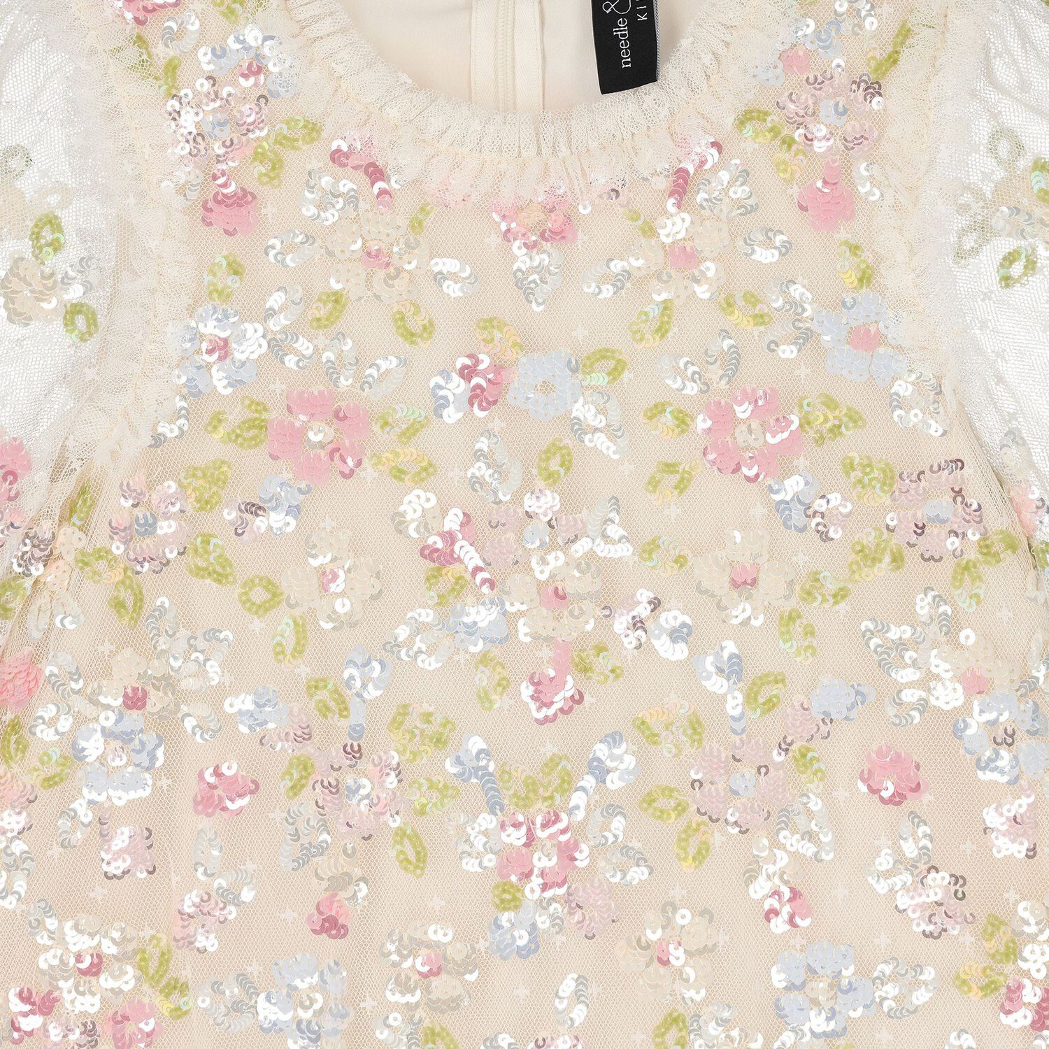 Girls Ivory Floral Tulle & Sequin Dress, 2, hi-res