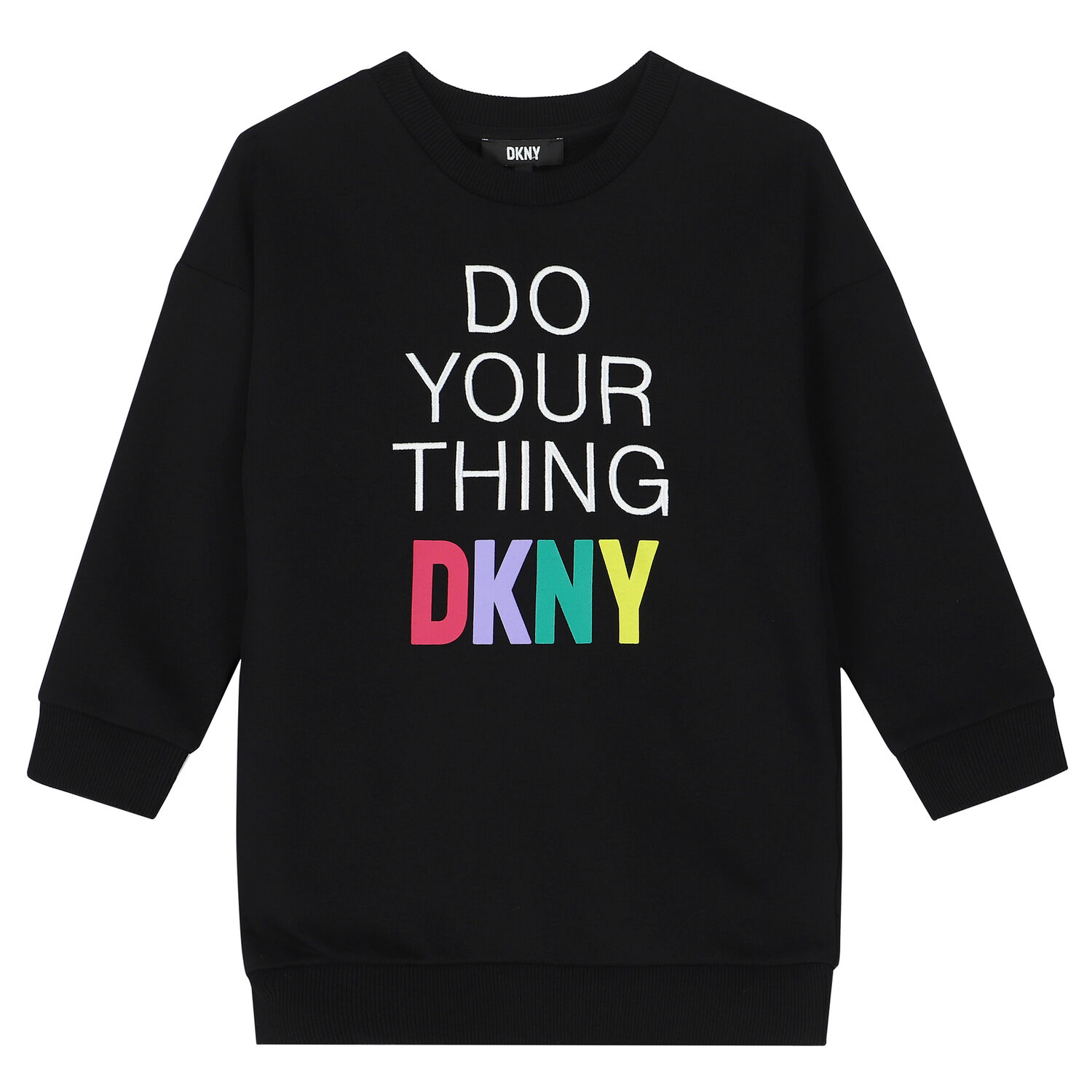 فستان سويت شيرت بالشعار باللون الأسود, 1, hi-res