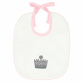 Baby White & Pink Embroidered Bib