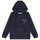 Boys Navy Blue Logo Hooded Top, 1, hi-res