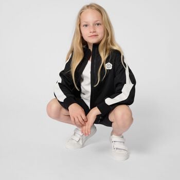 Girls Black Logo Zip Up Top