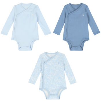 Baby Boys Blue Logo Bodysuits ( 3-Pack )