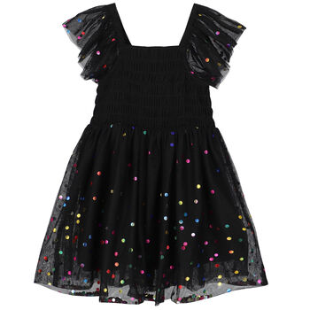 Girls Black Dots Tulle Dress