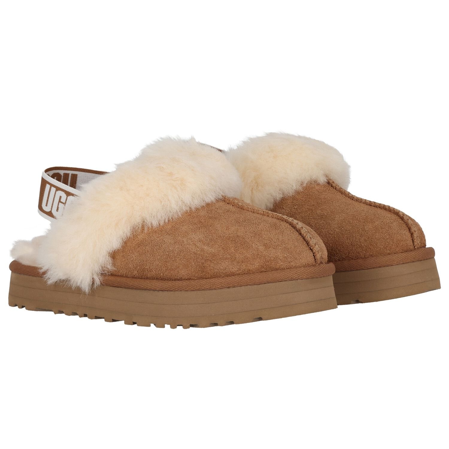 Girls Chestnut Brown Funkette Suede Slippers, 2, hi-res