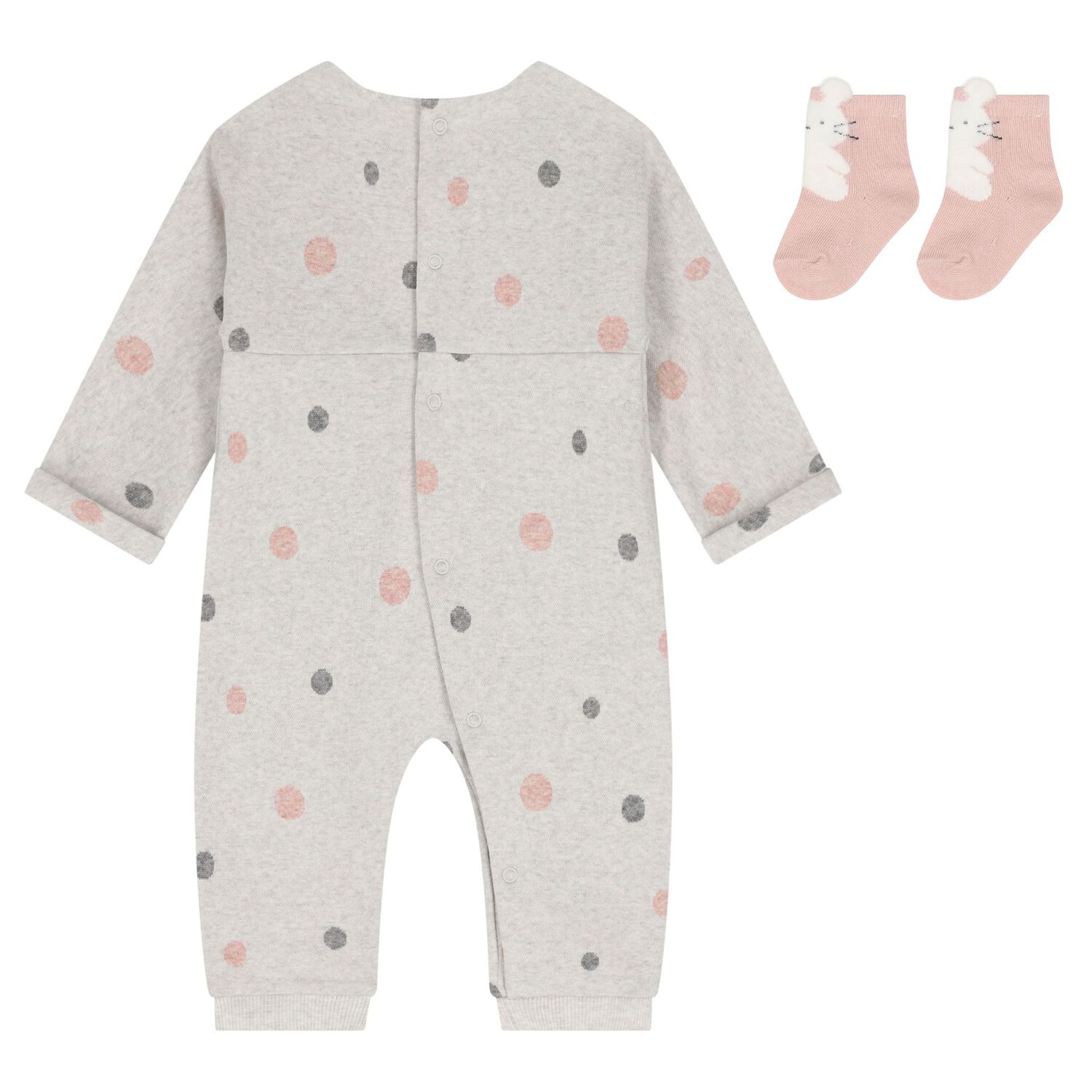 Baby Girls Grey & Pink Romper Set, 1, hi-res