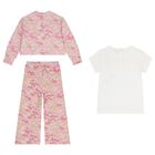 Girls Pink & Ivory Camouflage Trousers Set, 1, hi-res