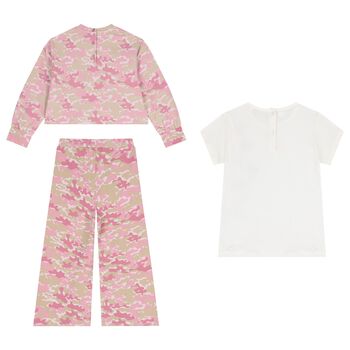 طقم بنطلون مموه للبنات باللون الوردى والعاجى 