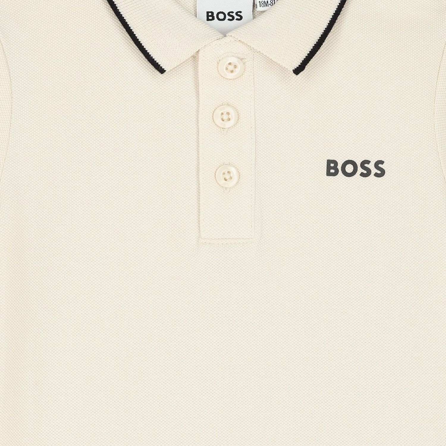قميص بولو بالشعار باللون البيج للأولاد  , 1, hi-res