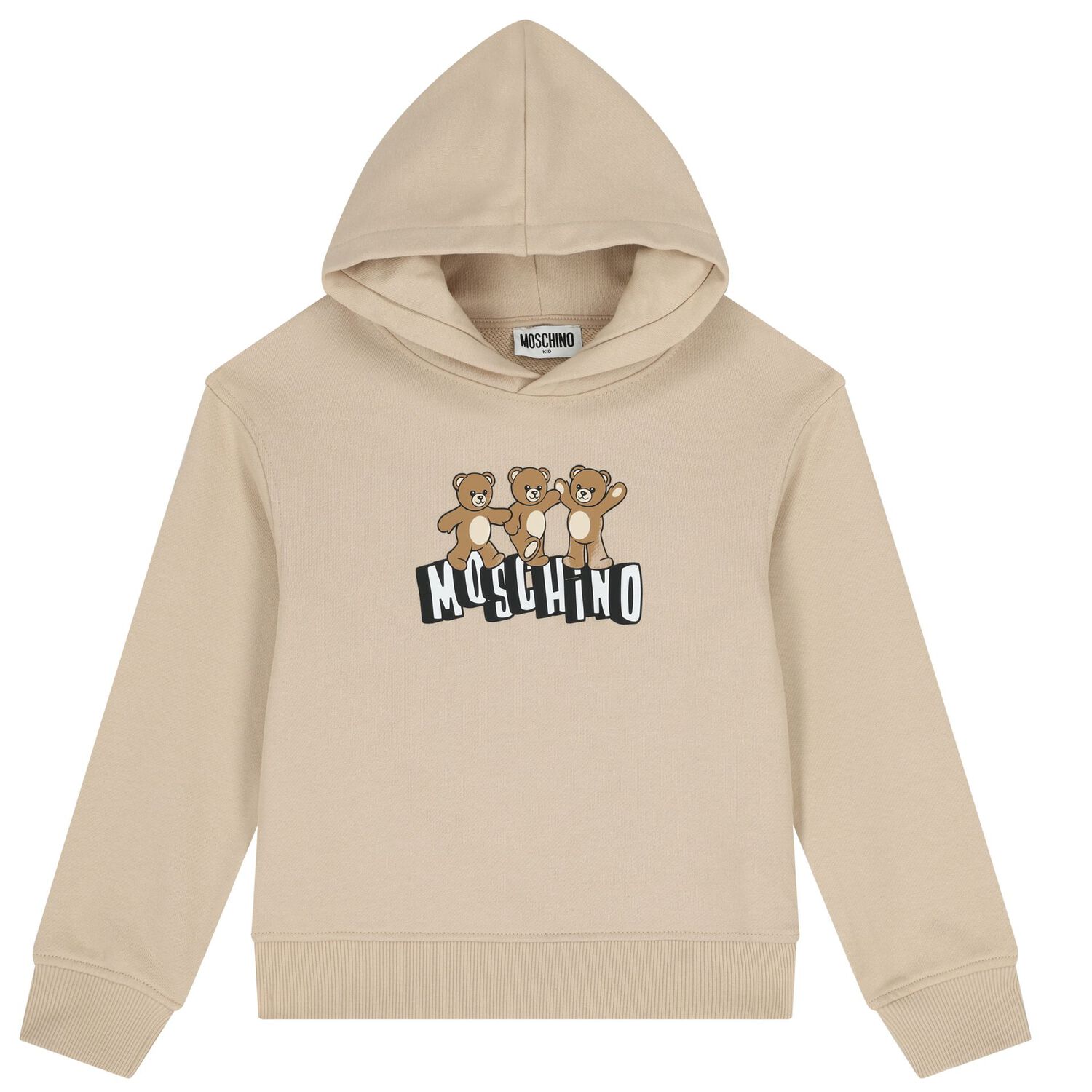 Beige Teddy Bear Logo Hooded Top, 1, hi-res